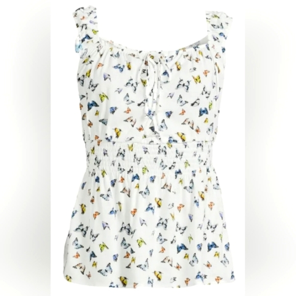 No Boundaries Tops - 🍒 No Boundaries Butterfly Print White Top